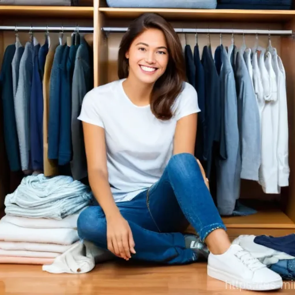 미니멀리즘을 위한 노하우와 팁 - **Prompt 1: The Joy of Decluttering a Personal Space**
A young woman in her late 20s, with a war...