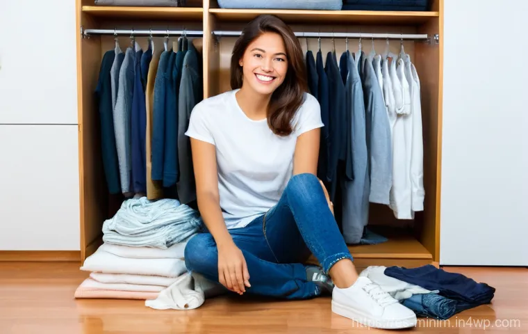 미니멀리즘을 위한 노하우와 팁 - **Prompt 1: The Joy of Decluttering a Personal Space**
A young woman in her late 20s, with a war...