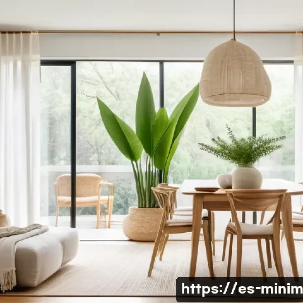미니멀리즘의 원칙을 따른 인테리어 사례 - A bright, serene living room featuring warm white walls and soft natural light flooding through larg...