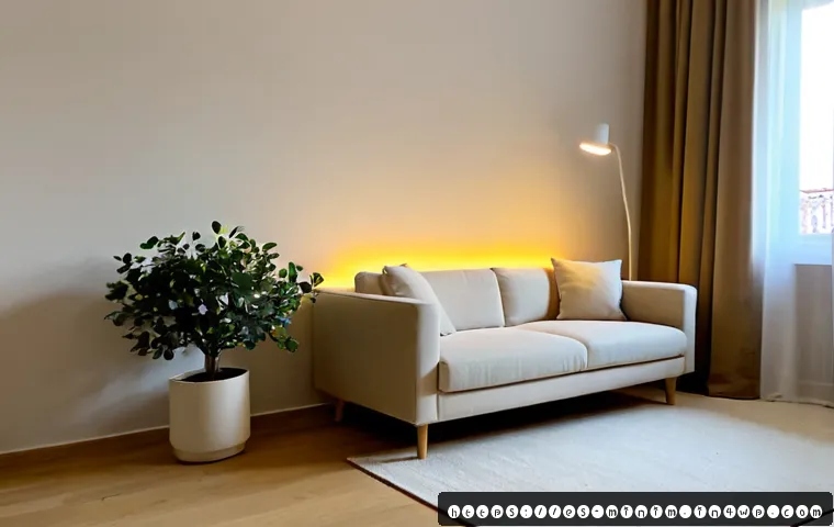 미니멀리즘에 적합한 가정용 조명 선택법 - Photorealistic minimalist apartment living room in a contemporary Spanish city, a single slim matte-...
